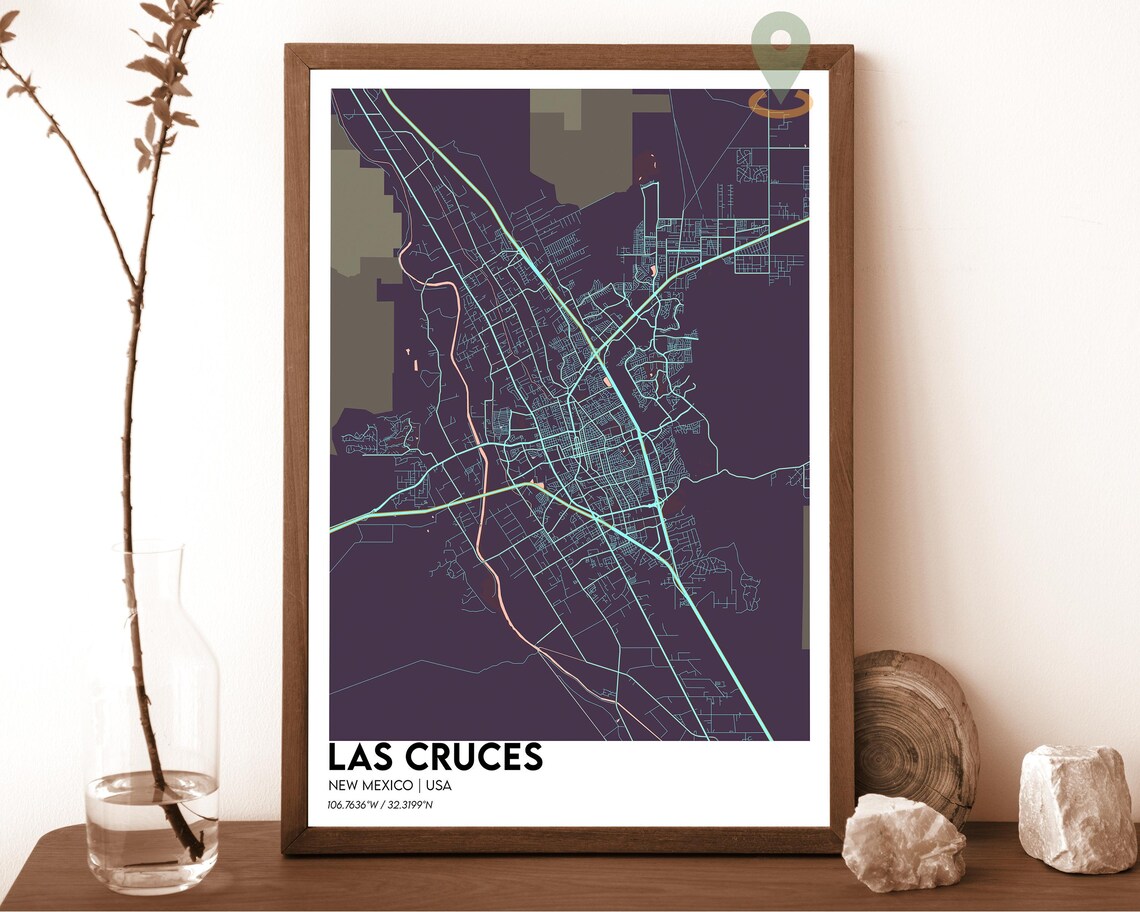 Las Cruces New Mexico Dark Modern Downtown City Map Art Poster - Image 6