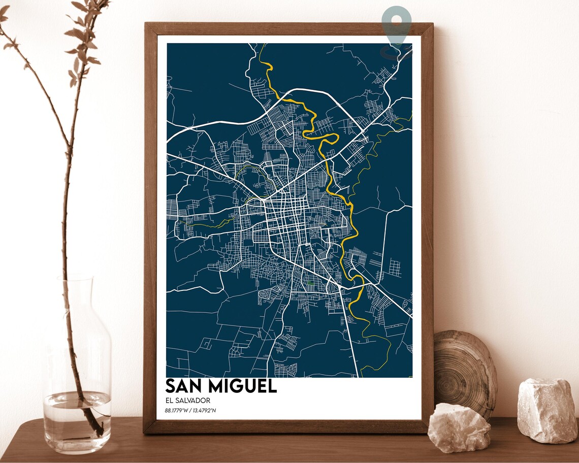 San Miguel El Salvador Dark Charcoal City Map Home Decor Poster - Image 6