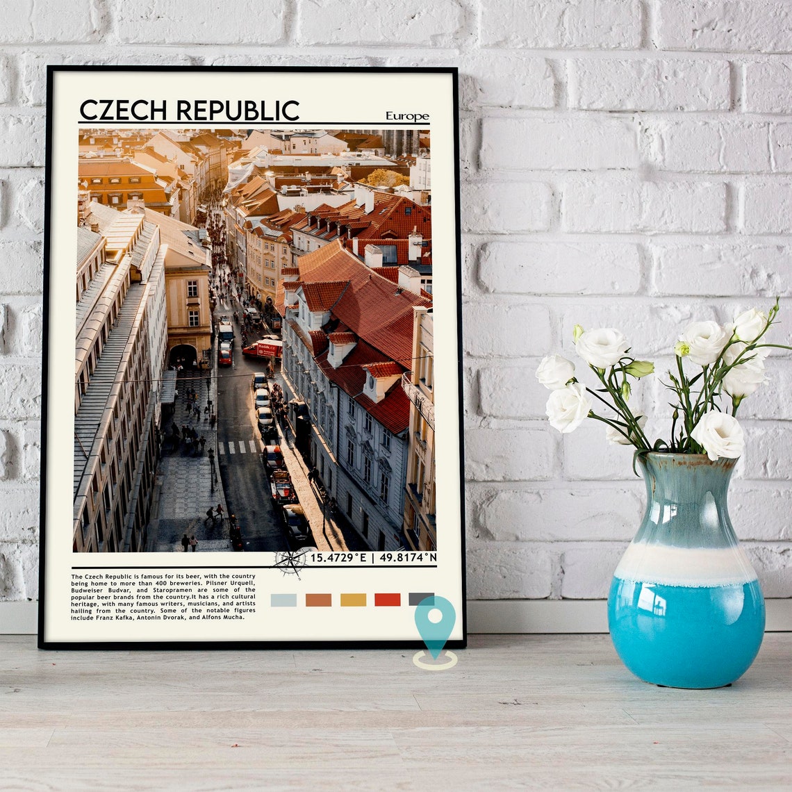Czech Republic Europe Prague Red Rooftops Aerial Street Poster - Image 5