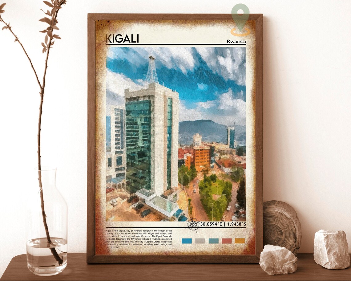 Kigali Rwanda Capital City Skyline Painted Africa City Travel Poster - Image 6