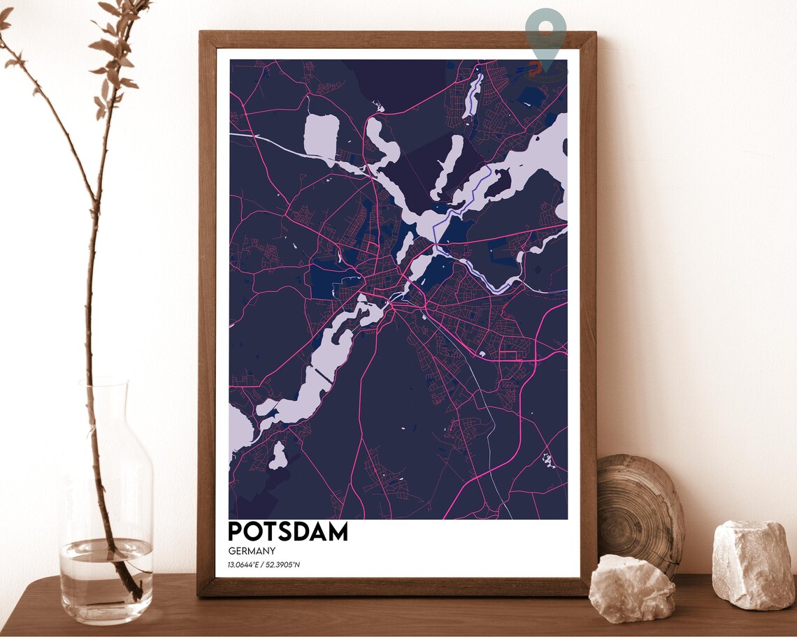 Potsdam Germany Burgundy Tan Lakes City Map Home Decor Poster Art - Image 2