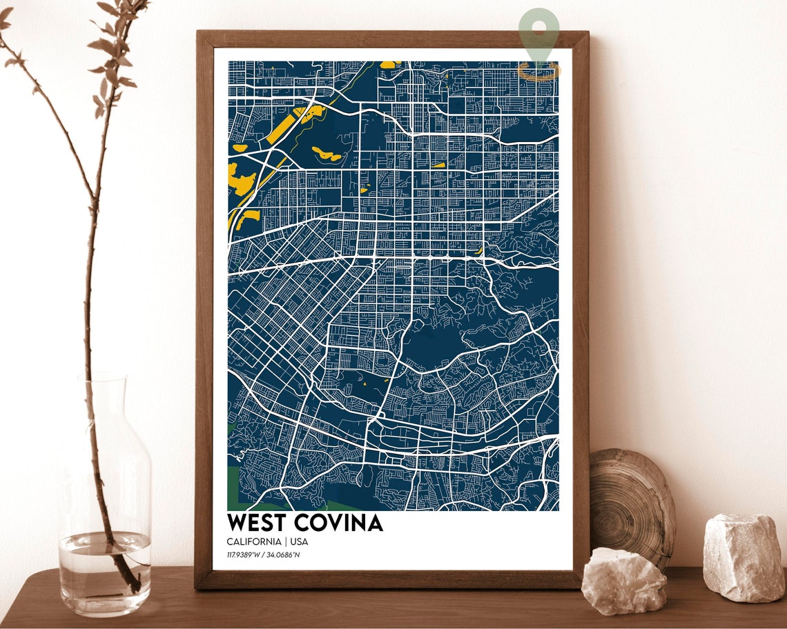 West Covina California Emerald Street Map Modern Decor Poster - Image 6