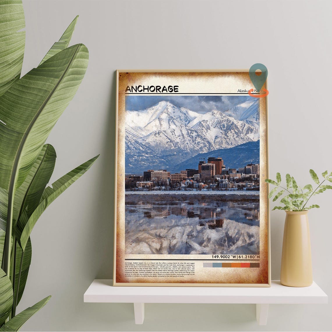 Anchorage Alaska Snowy Mountains Painted City Vintage Travel Poster - Image 3