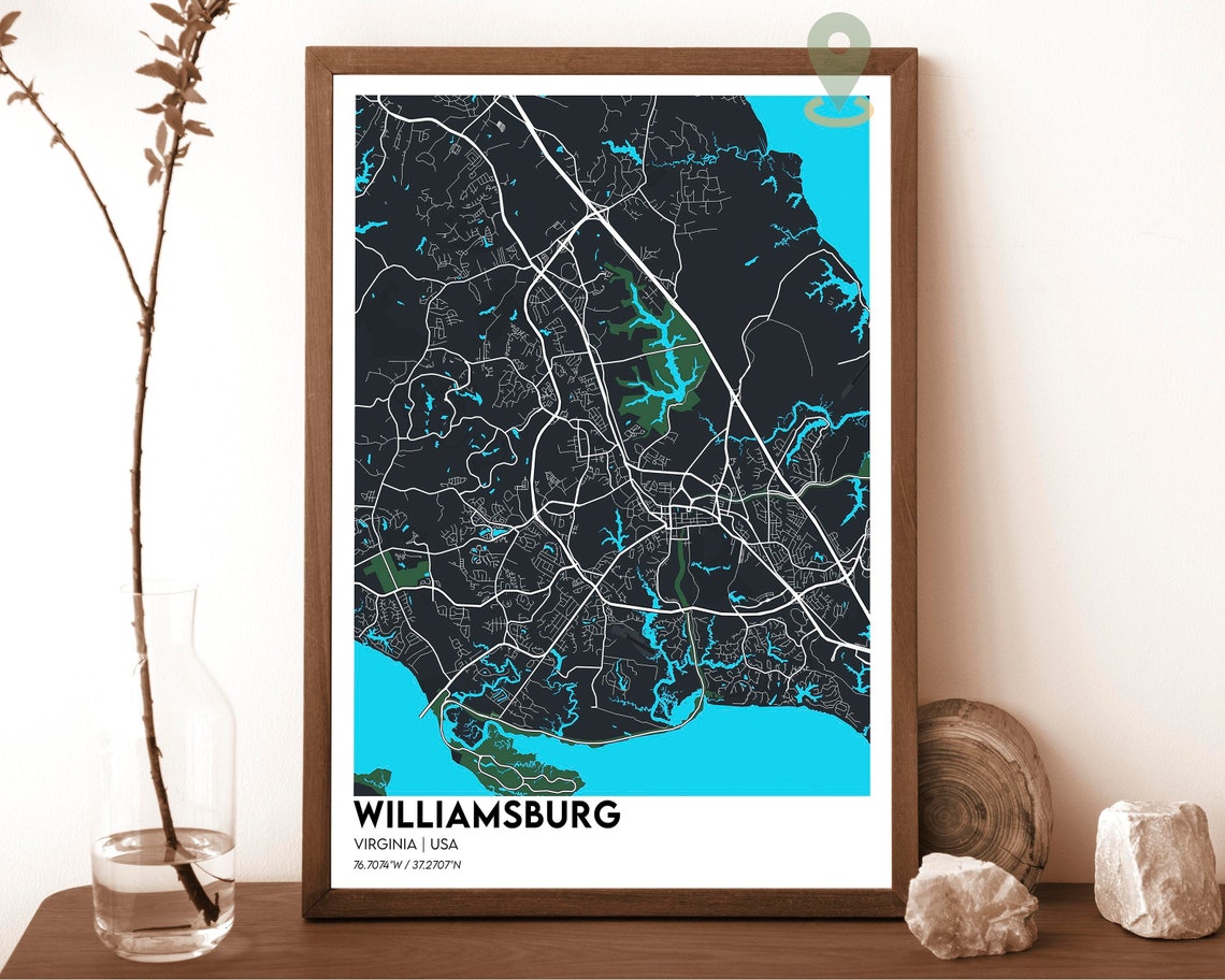 Williamsburg Virginia Dark Midnight Blue Modern City Map Poster