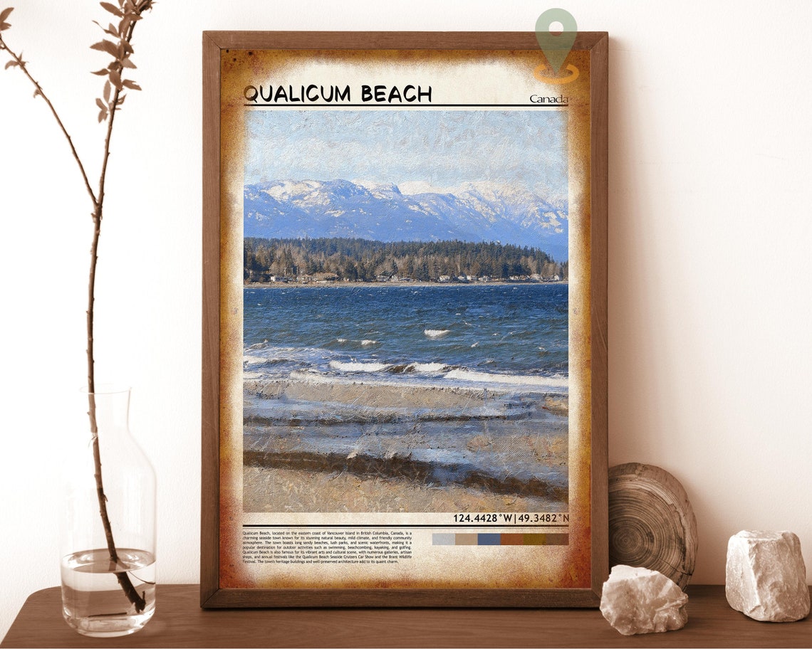 Qualicum Beach Canada Snowy Mountains Ocean Waves Vintage Poster - Image 6