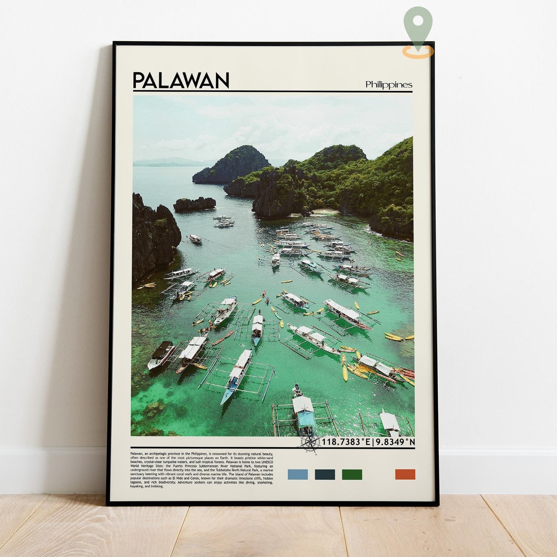 Palawan Philippines Turquoise Lagoon Outrigger Boats Travel Poster - Image 5