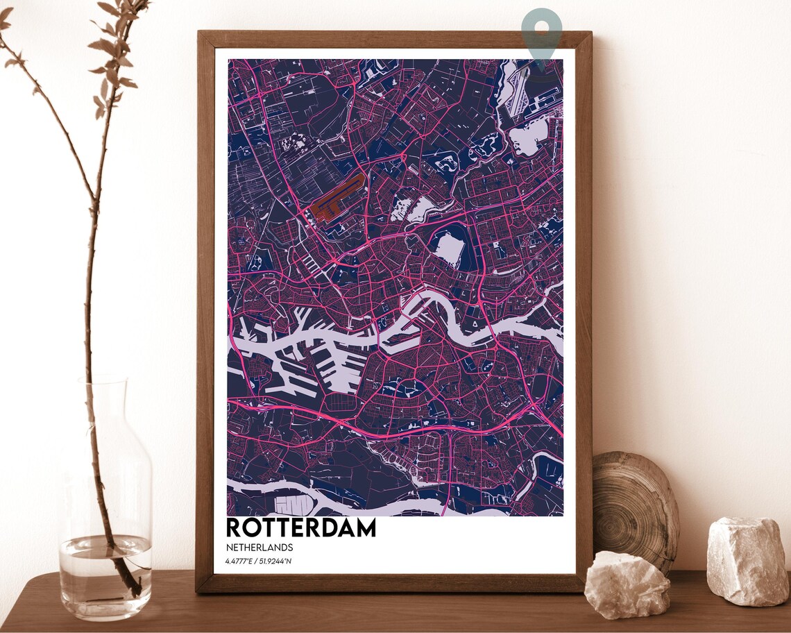 Rotterdam Netherlands Dark Cyan Harbor City Map Home Decor Poster - Image 2