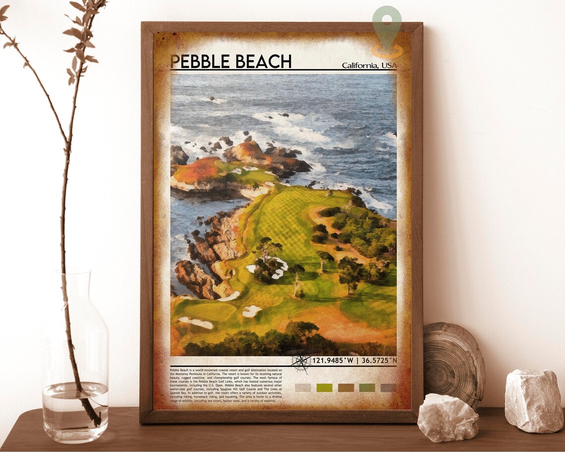 Pebble Beach California Ocean Cliffs Golf Course Travel Poster - Image 6