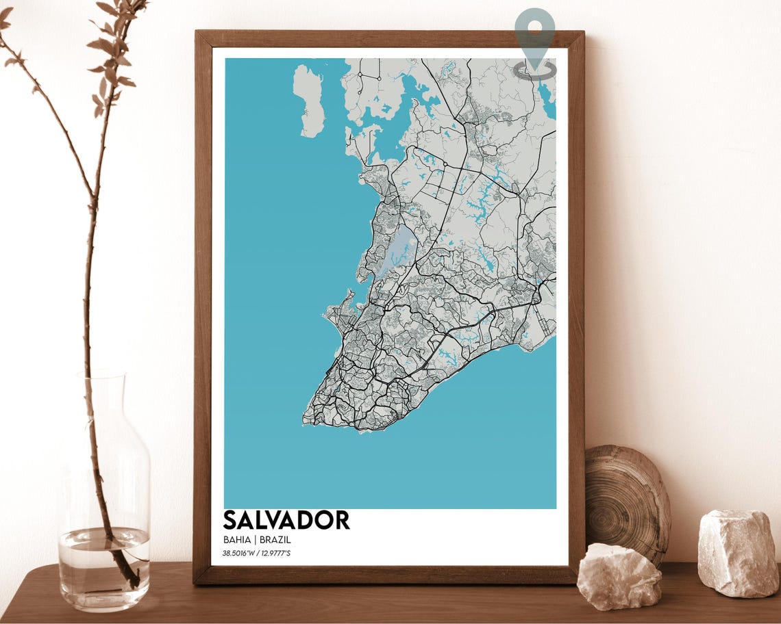 Salvador Bahia Brazil Blush Pink Dark Navy City Map Home Decor Poster - Image 2