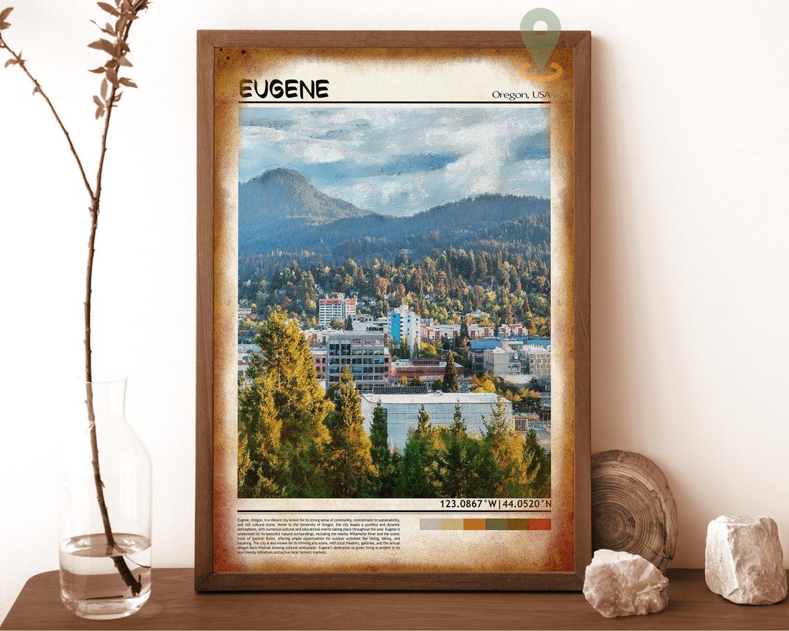 Eugene Oregon Emerald Hills Downtown Cityscape Travel Poster - Image 6