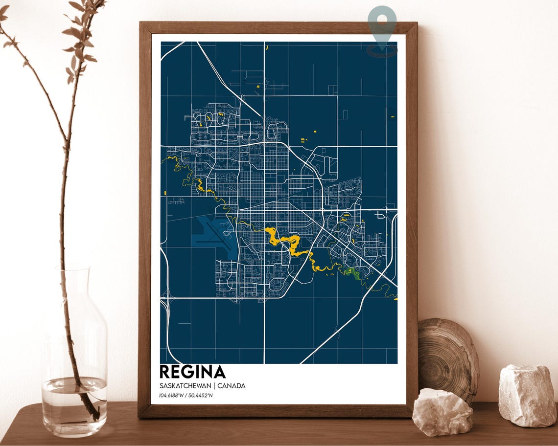 Regina Saskatchewan Canada Dark Navy City Map Home Decor Poster - Image 6