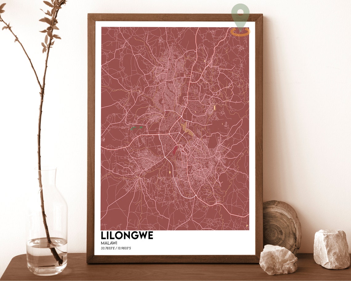 Lilongwe Malawi Deep Green Modern Street Map City Art Poster - Image 4