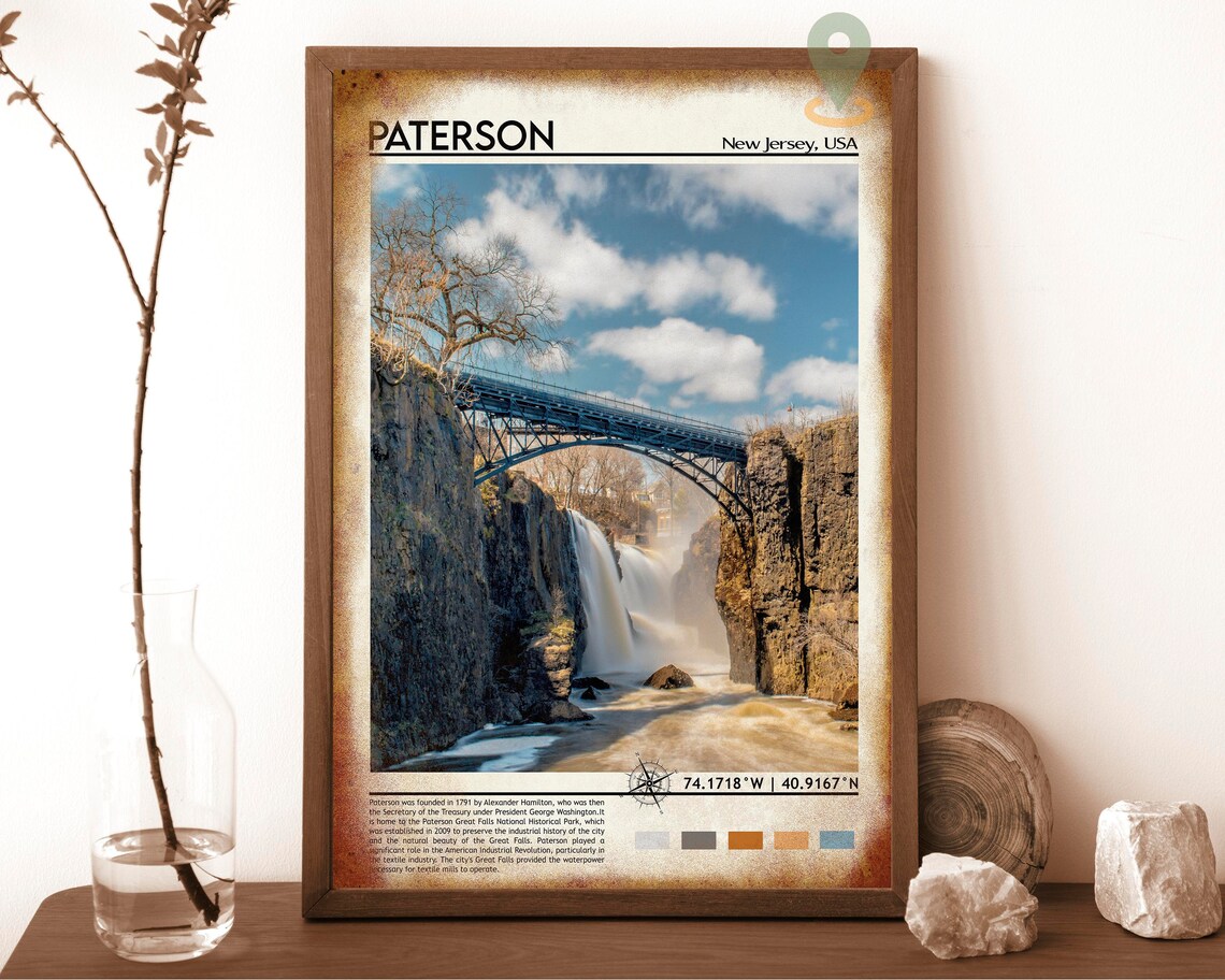 Paterson New Jersey USA Great Falls Waterfall Bridge Scenic Travel Poster - Image 6