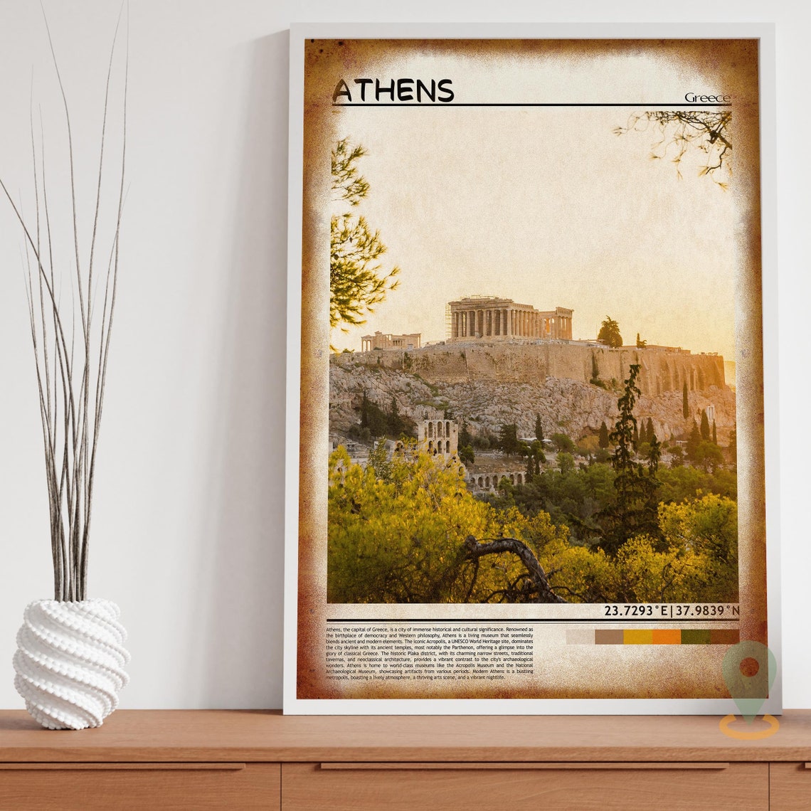 Athens Greece Golden Ancient Acropolis Sunset City View Poster - Image 3