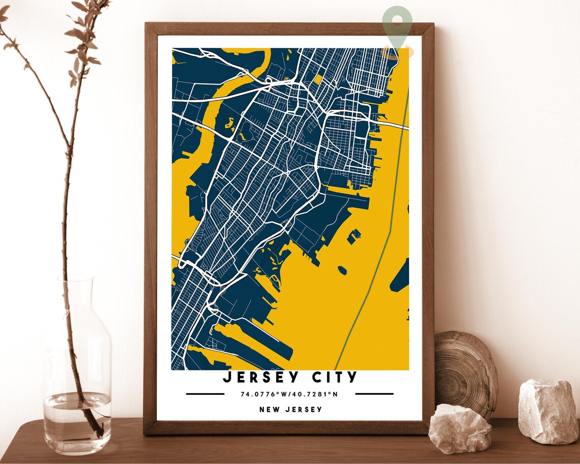 Jersey City New Jersey Vibrant Orange City Street Map Poster - Image 2