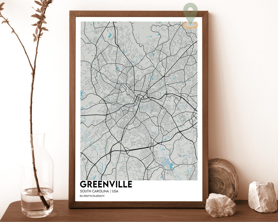 Greenville Map Greenville Map Print Greenville Personalized Map Greenville Wall Art Greenville Travel Poster Greenville South Carolina - Image 2