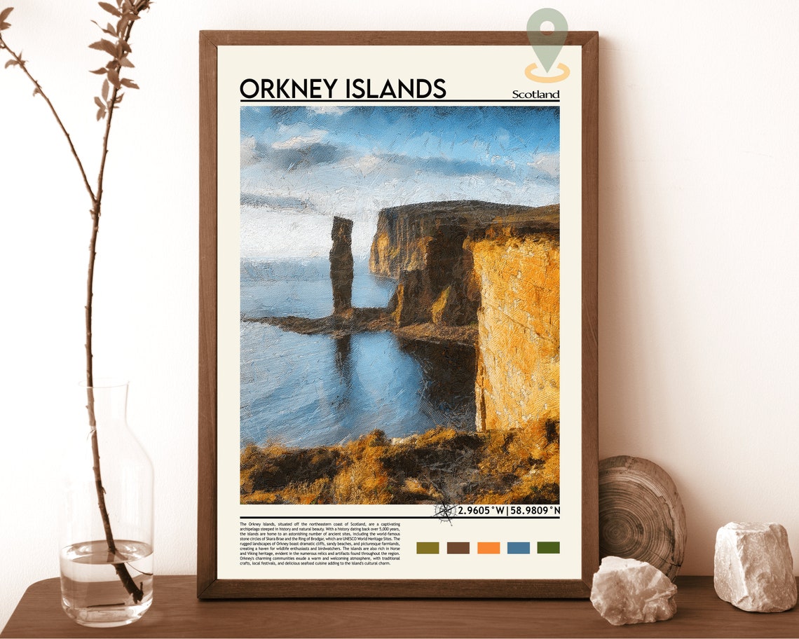 Orkney Islands Scotland Old Man Of Hoy Sea Stack Painting Poster