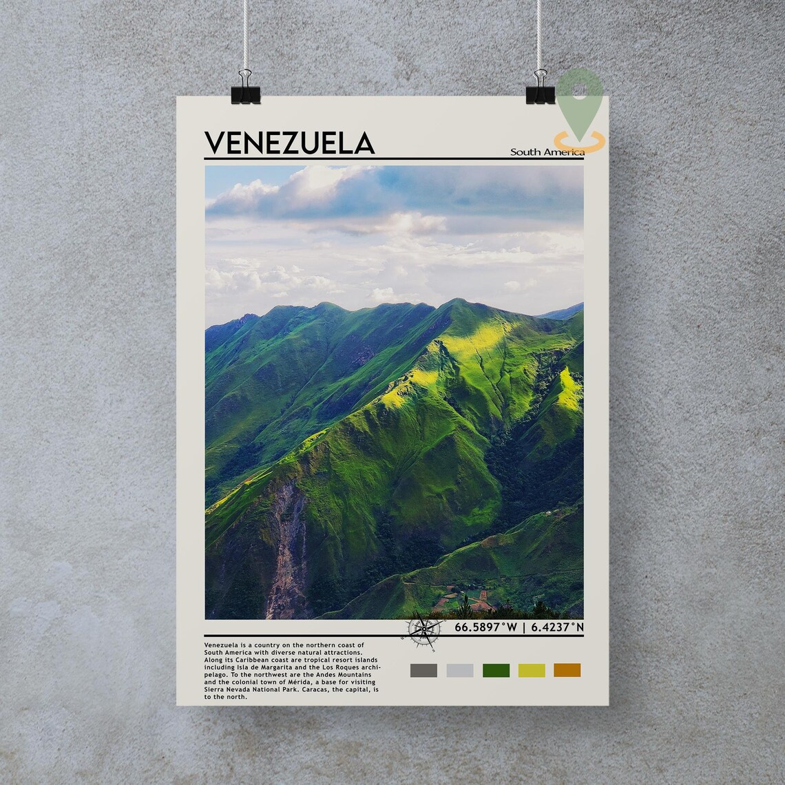 Venezuela Green Mountain Ridges South America Nature Travel Poster - Image 4