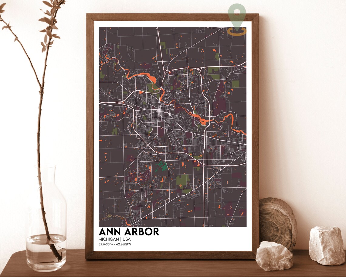 Ann Arbor Michigan City Map Navy Golden Huron River Street Poster - Image 4