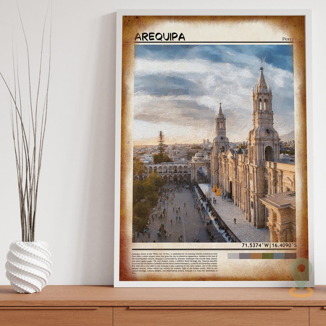 Arequipa Peru White City Cathedral Plaza Sunset Travel Poster - Image 3