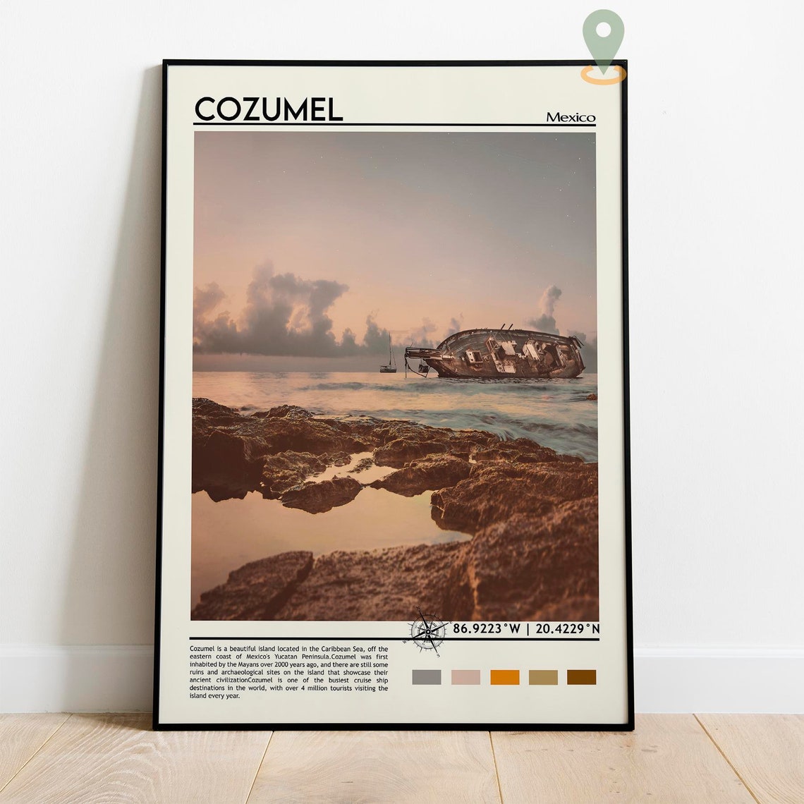 Cozumel Mexico Caribbean Shipwreck Beach Sunset Scene Poster - Image 2