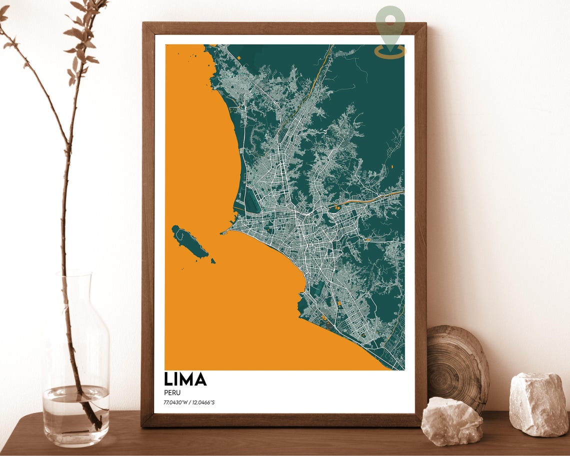 Lima Peru Dark Blue Oceanfront Modern Minimalist City Map Wall Art - Image 2