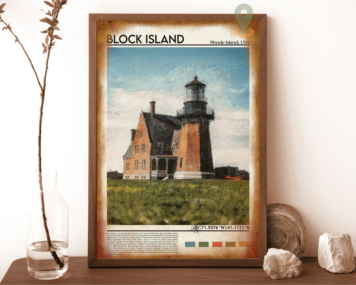 Block Island Lighthouse Rhode Island Vintage Coastal Poster Art - Image 6