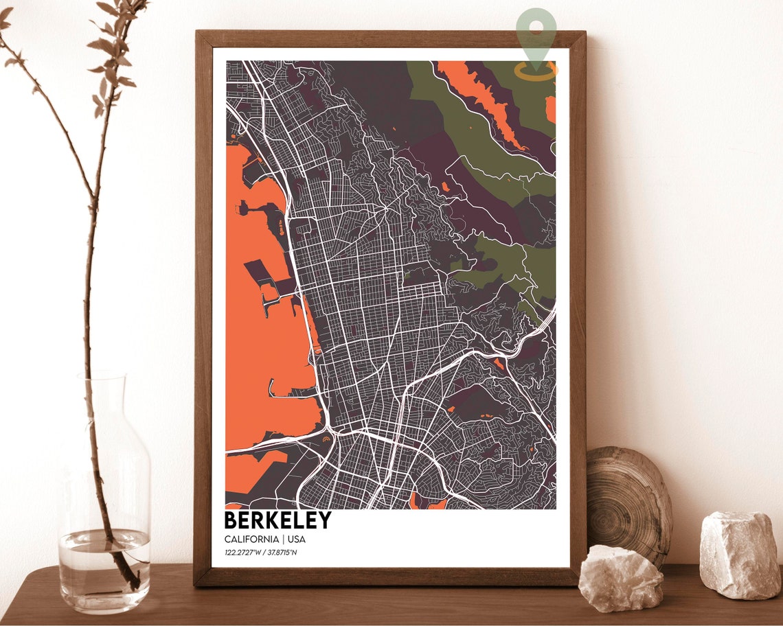 Berkeley California USA Deep Midnight Blue Bay City Map Poster - Image 5