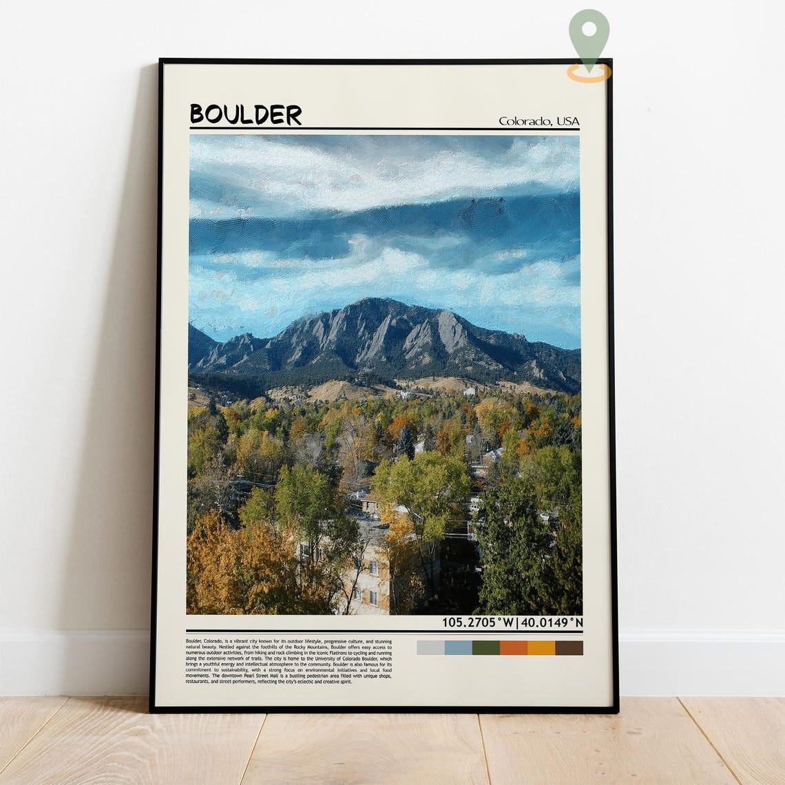 Boulder Colorado Flatirons Mountains Autumn Trees Painting Poster - Image 4