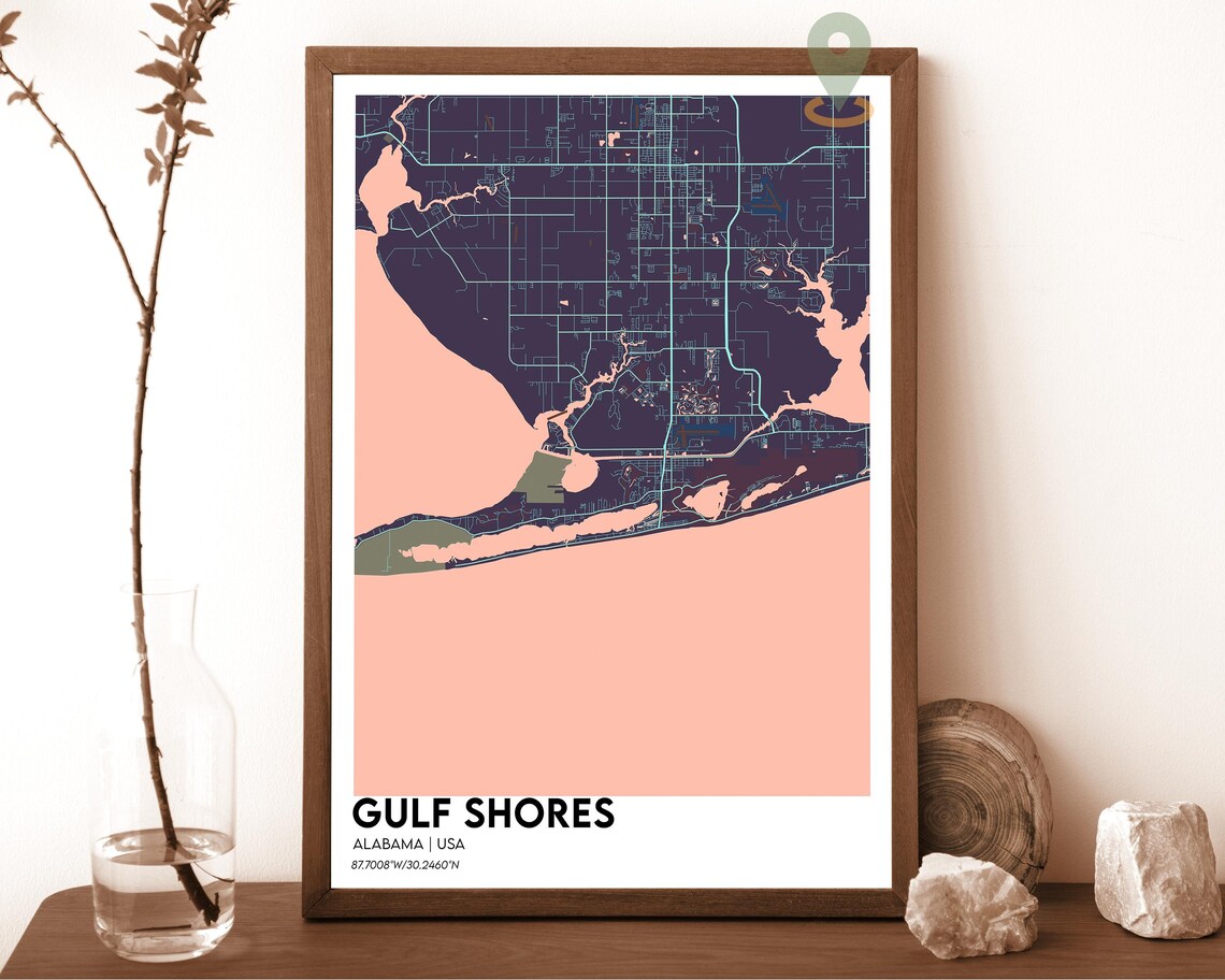 Gulf Shores Map Gulf Shores Map Print Gulf Shores Personalized Map Gulf Shores Wall Art Gulf Shores Travel Poster Gulf Shores Alabama - Image 3