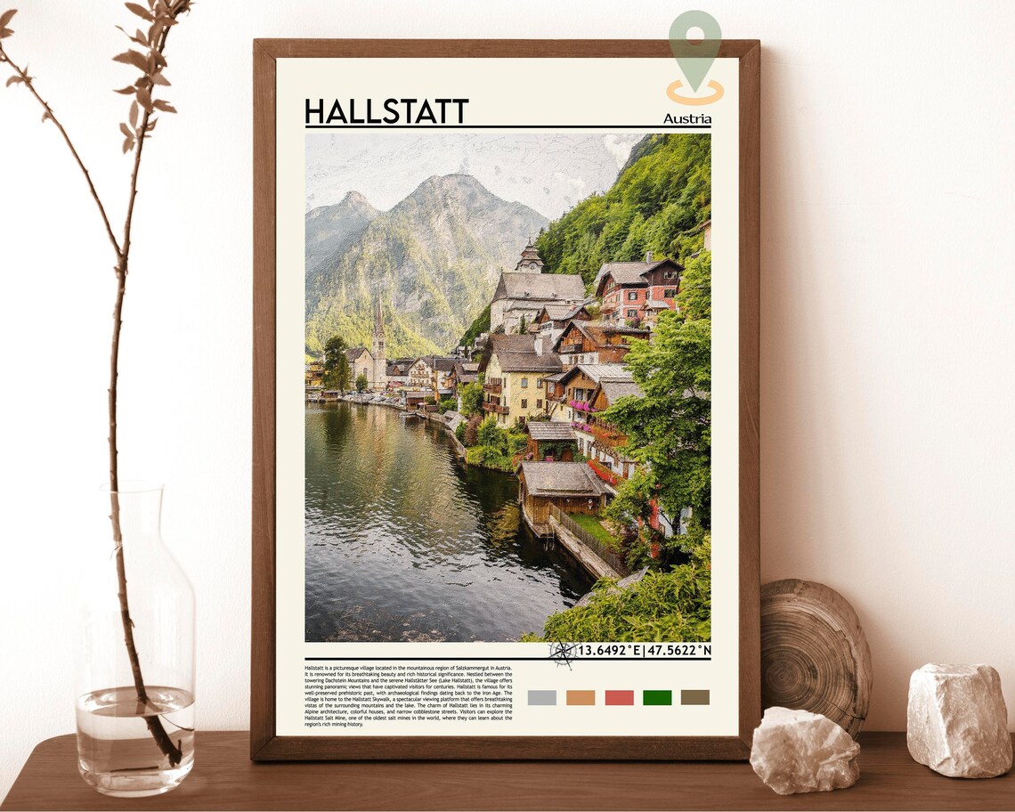 Hallstatt Austria Lakeside Village Alpine Travel Photo Poster