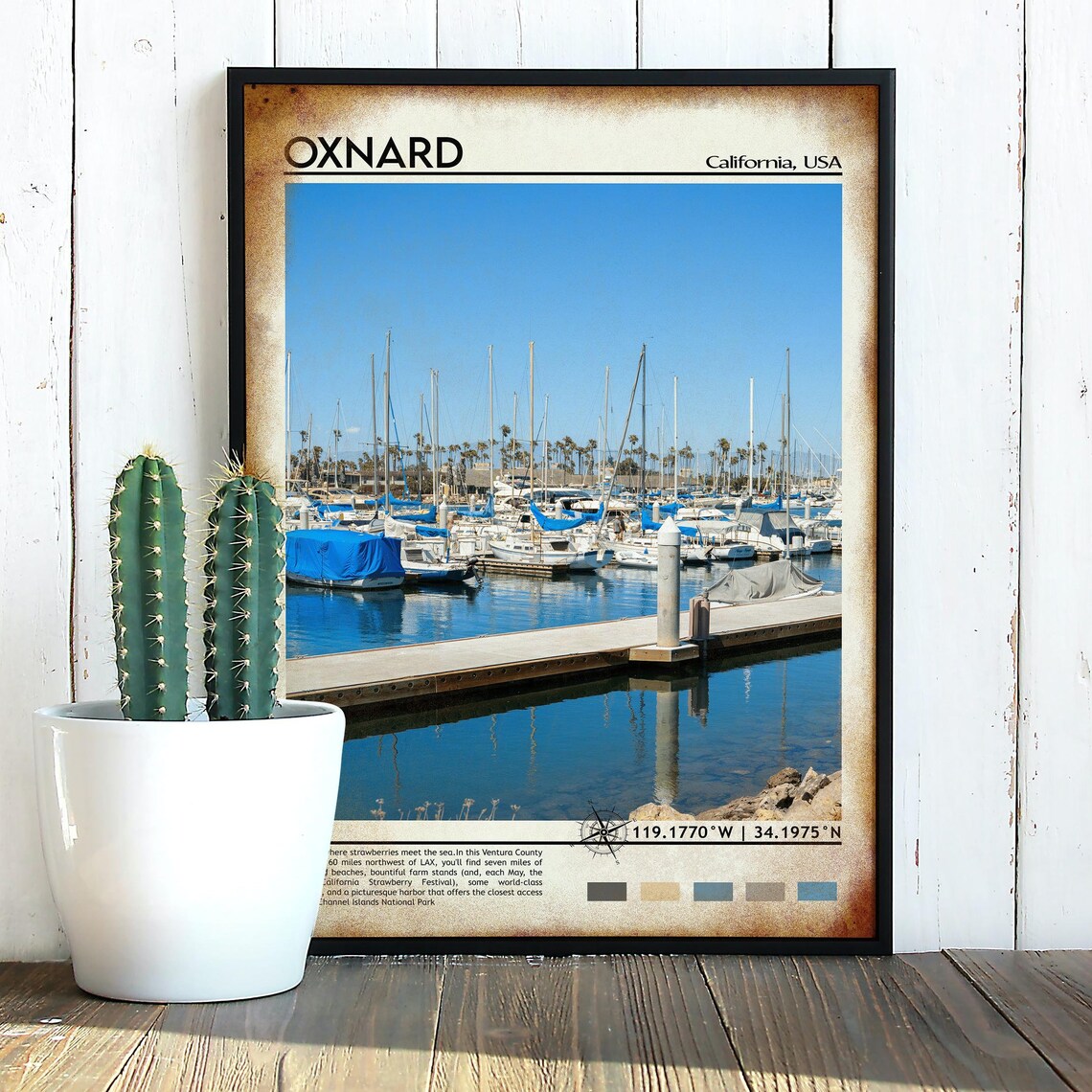 Oxnard California Marina Harbor Sailboats Scenic Travel Poster - Image 2