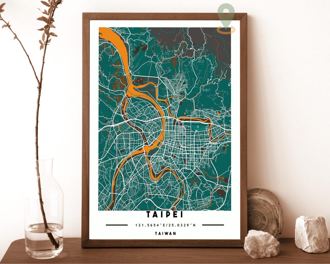 Taipei Taiwan City Map Art Poster Cream Blue Modern Wall Decor - Image 2