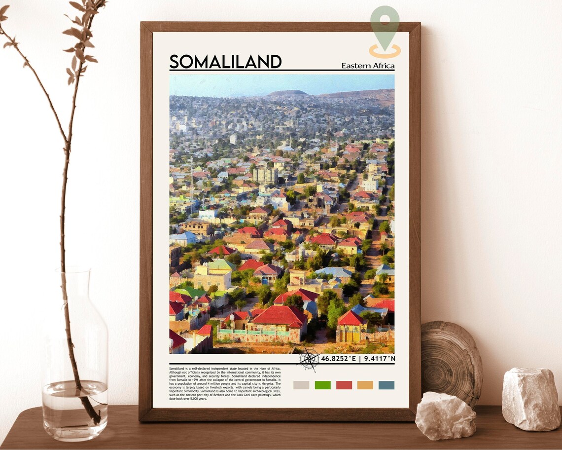 Somaliland Eastern Africa Colorful City Aerial View Travel Poster