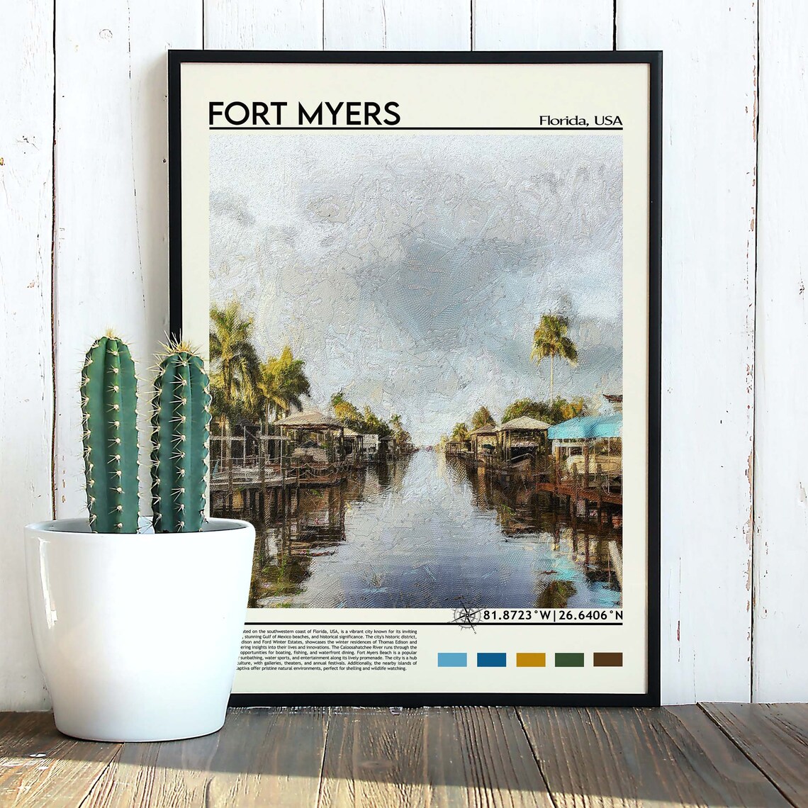 Fort Myers Florida Gulf Coast Waterfront Sunset Boats Travel Poster - Image 5