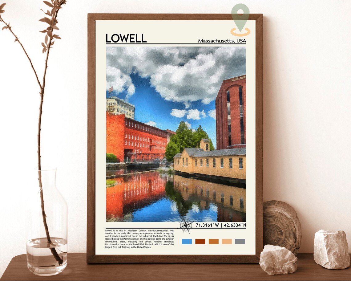 Lowell Massachusetts Historic Mill Town City Skyline Travel Print