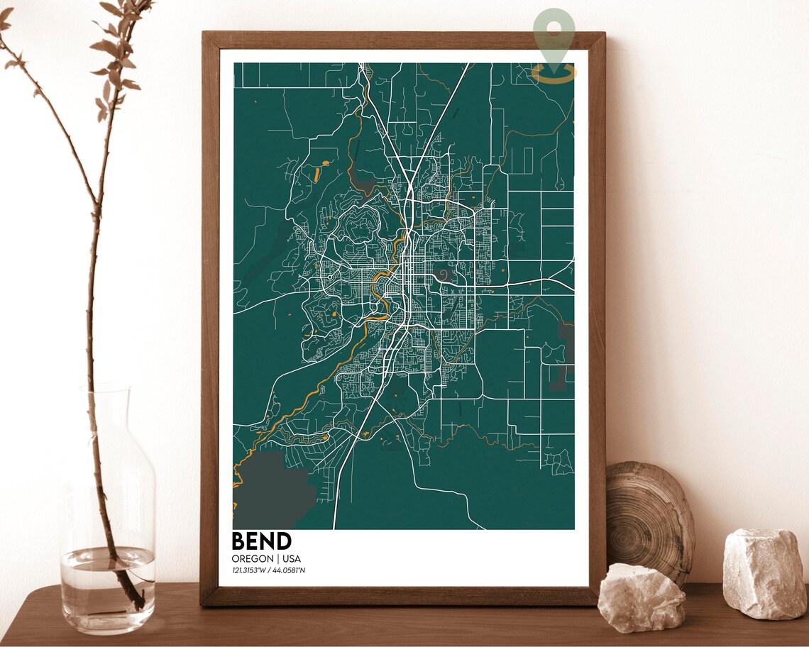 Bend Oregon USA Bold Red High Desert Modern City Street Map Poster - Image 3