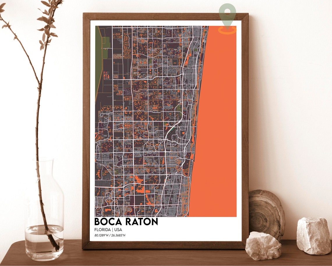 Boca Raton Florida City Map Poster Navy Mint Coastal Modern Art - Image 2