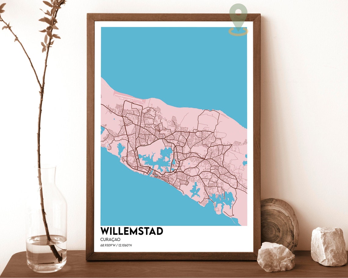 Willemstad Curacao Teal Cream Caribbean City Map Line Poster - Image 3