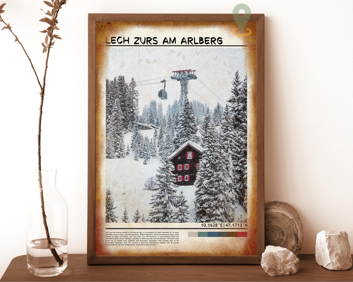 Lech Zurs am Arlberg Snowy Alpine Chalet Gondola Resort Poster - Image 6