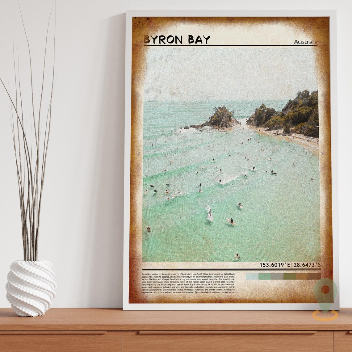 Byron Bay Australia Surf Beach Turquoise Waves Aerial Photo Poster - Image 3