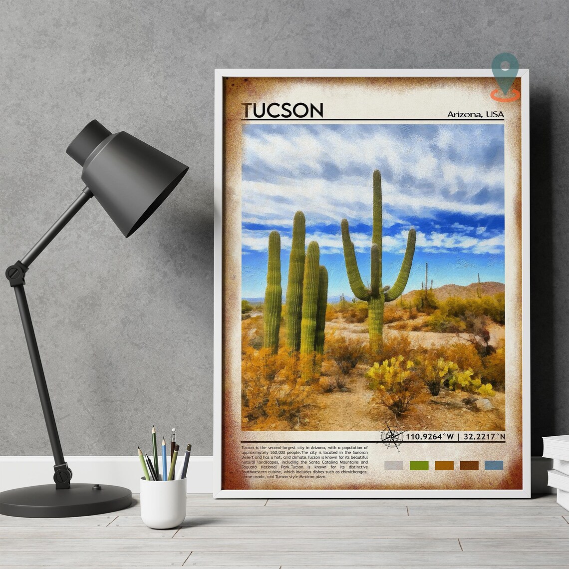 Tucson Arizona Saguaro Cactus Desert Landscape Painting Poster - Image 4