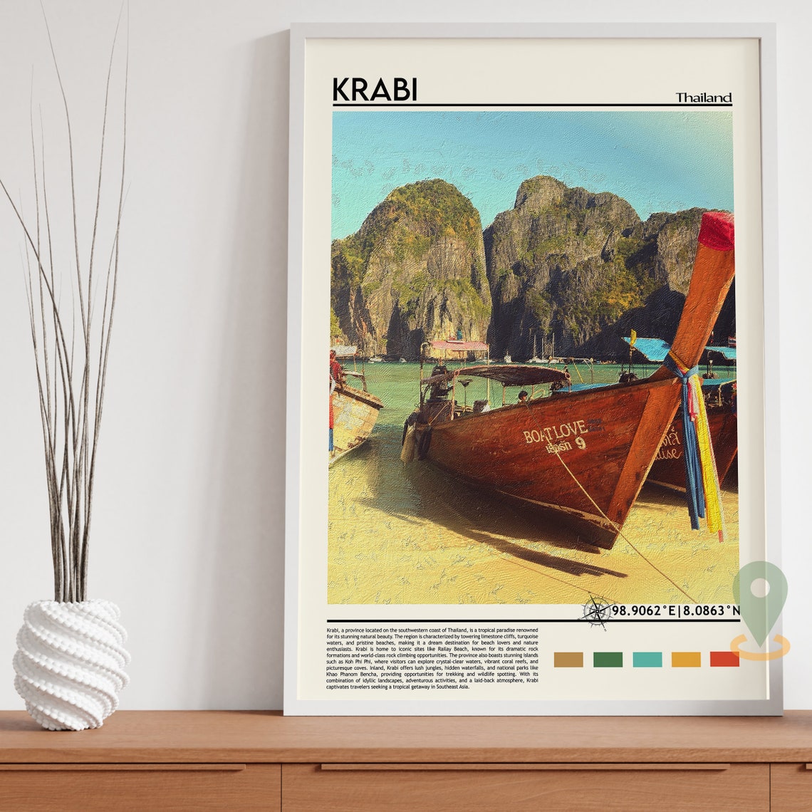 Krabi Thailand Longtail Boat Beach Limestone Cliffs Travel Poster - Image 2