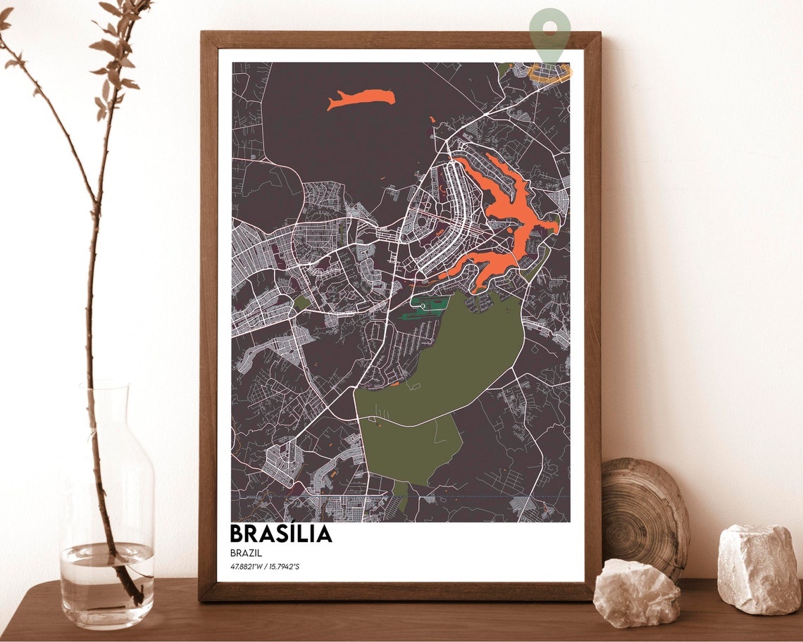 Brasilia Brazil Crimson Red Modern City Street Map Design Poster - Image 3