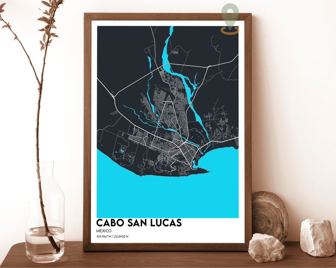 Cabo San Lucas Mexico City Map Poster Navy Yellow Modern Design - Image 6