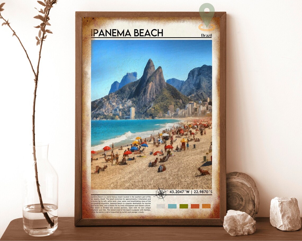Ipanema Beach Brazil Rio De Janeiro Crowded Shore Coordinate Poster - Image 6