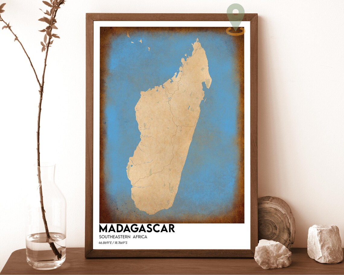 Madagascar Southeastern Africa Mustard Yellow Map Art Poster - Image 4