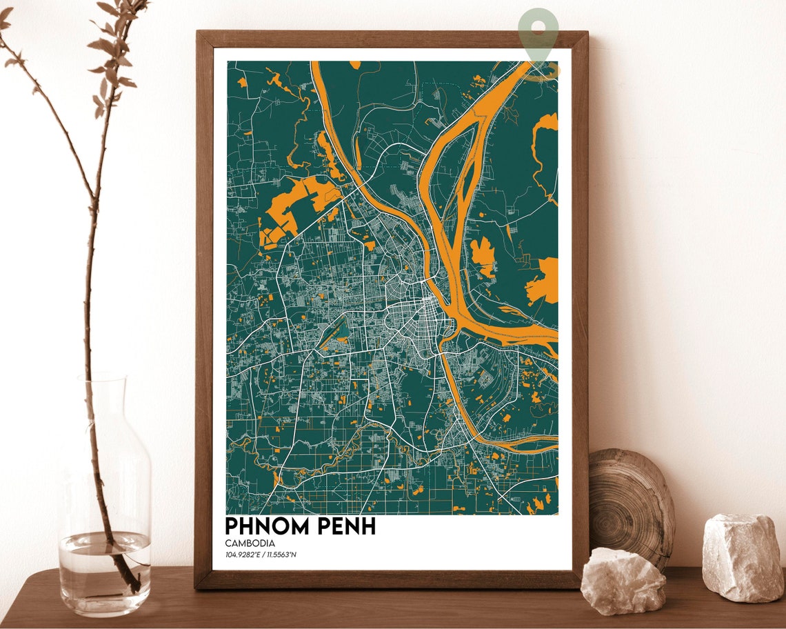 Phnom Penh Cambodia Midnight Night Lights City Map Design Poster - Image 5