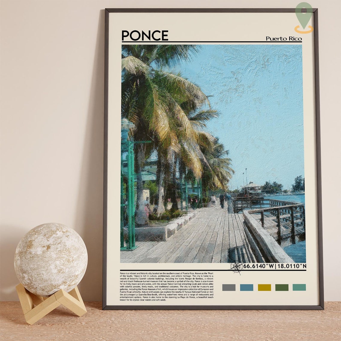 Ponce Puerto Rico Tropical Boardwalk Palm Trees Travel Poster - Image 3
