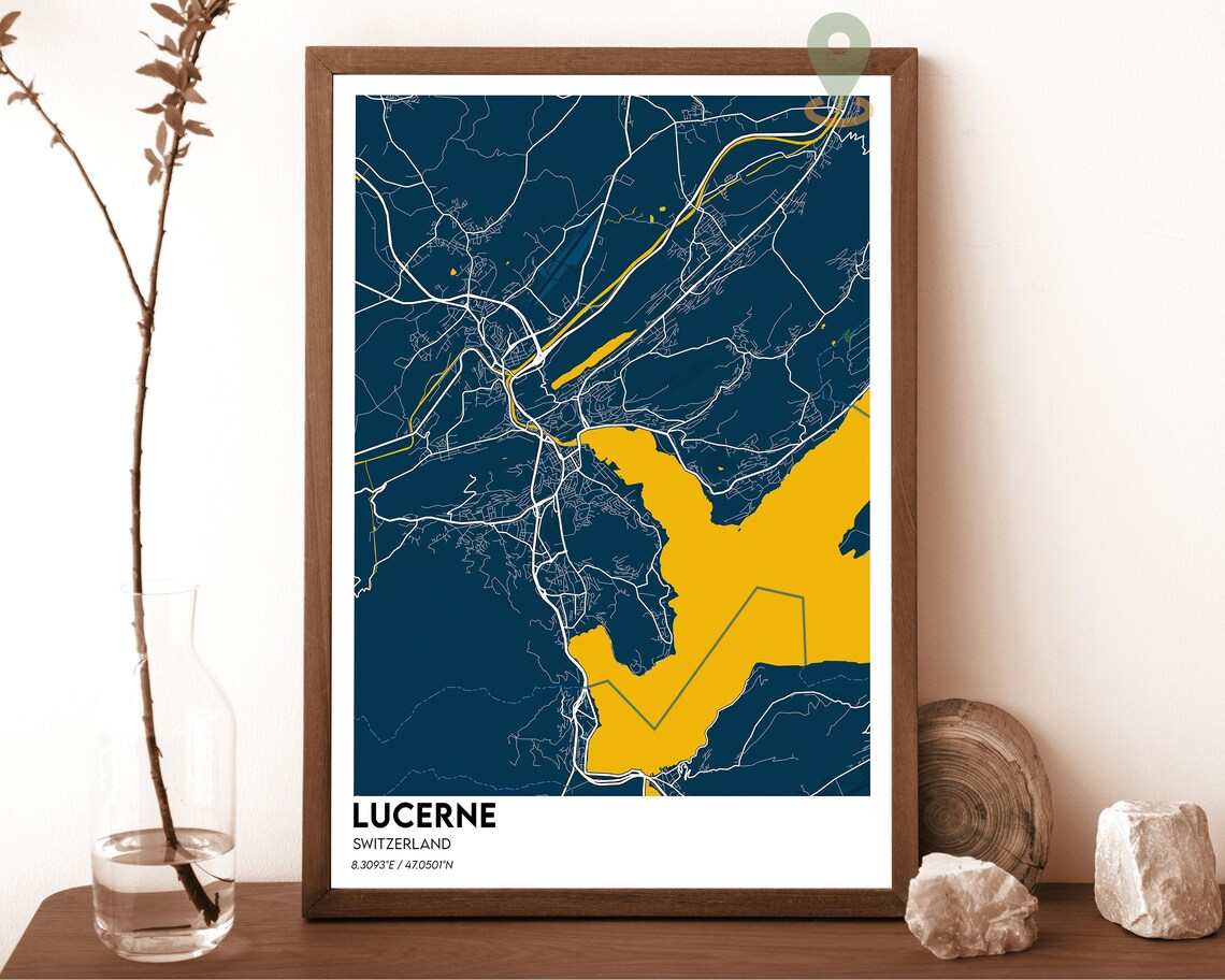 Lucerne Switzerland Lakeside City Street Map Modern Travel Poster - Image 6